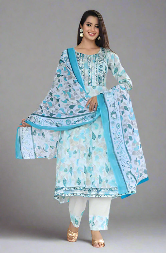 Embroidered Kurta with Palazzo and Dupatta