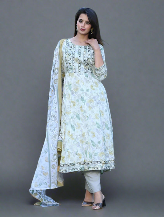 Embroidered Kurta with Palazzo and Dupatta (GREEN)