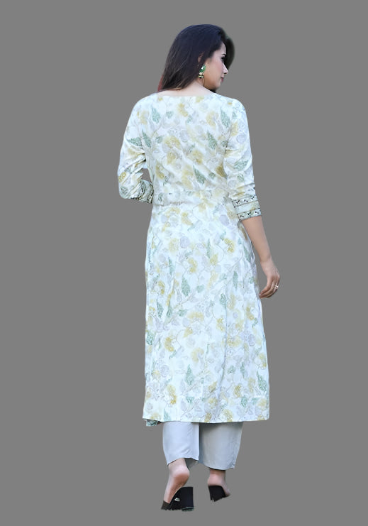 Embroidered Kurta with Palazzo and Dupatta (GREEN)