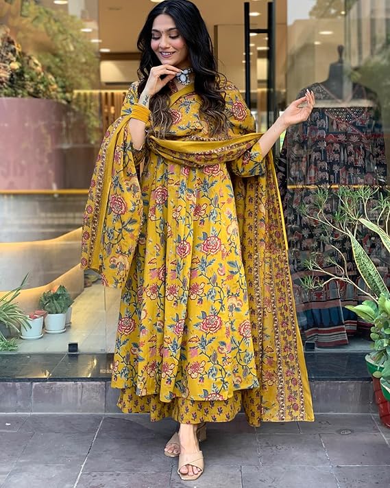 Anarkali Printed Kurta with Palazzo & Dupatta
