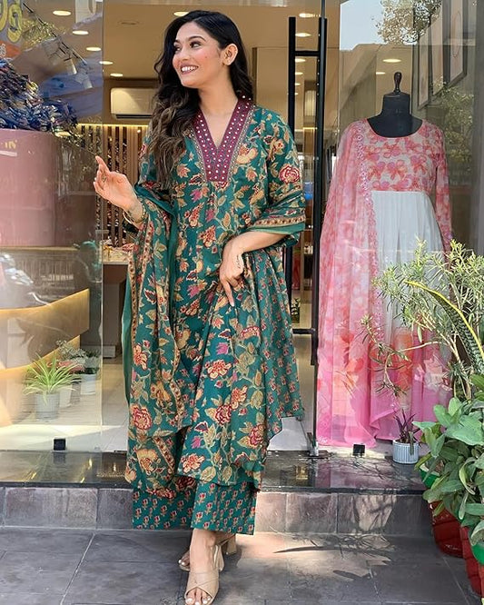 Anarkali Printed Kurta with Palazzo & Dupatta