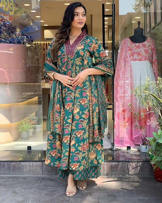Anarkali Printed Kurta with Palazzo & Dupatta