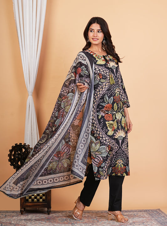BLACK PRINTED KURTA SET