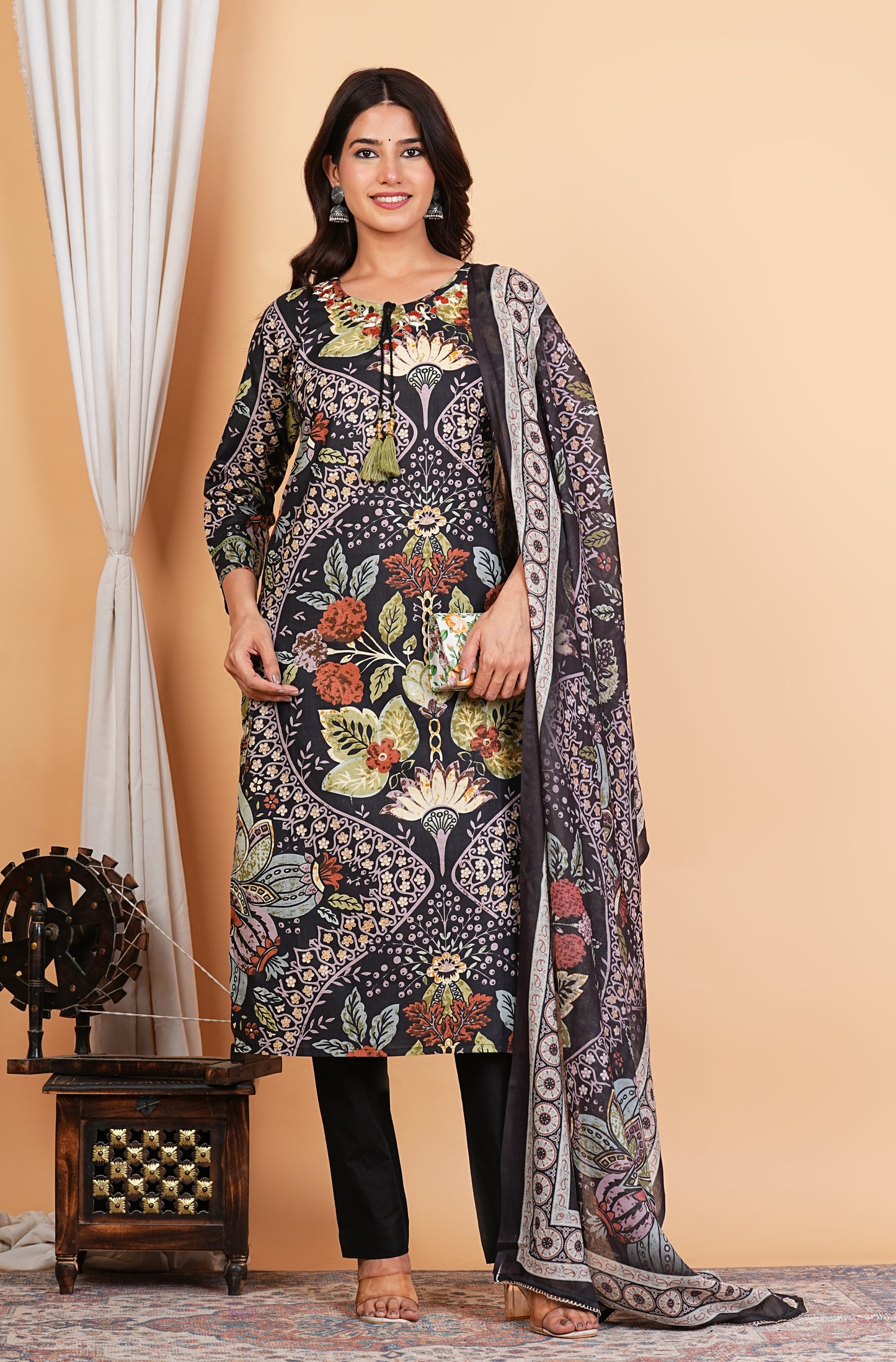 BLACK PRINTED KURTA SET