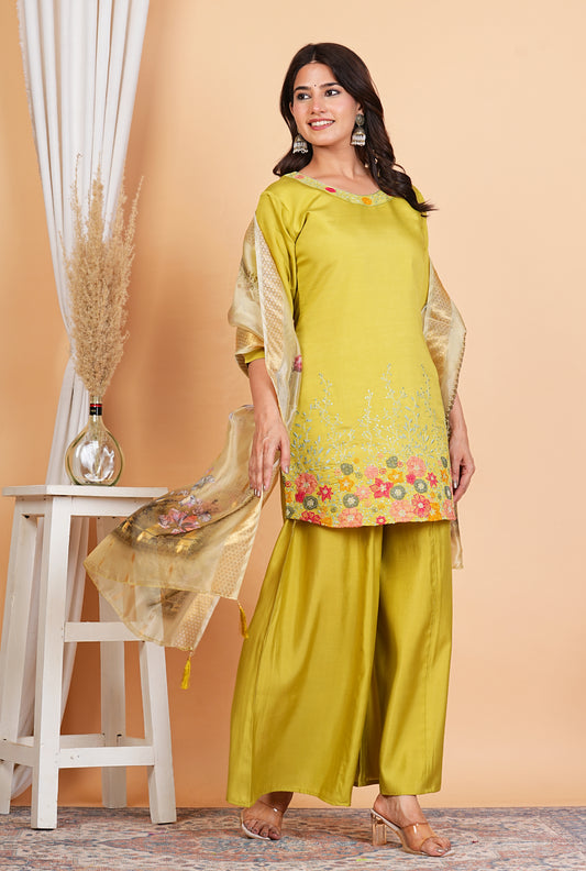 GREEN YELLOW KURTA SET