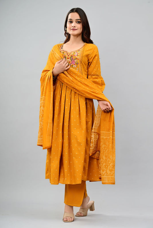 Embroidered Kurta with Palazzo and Dupatta (yellow)