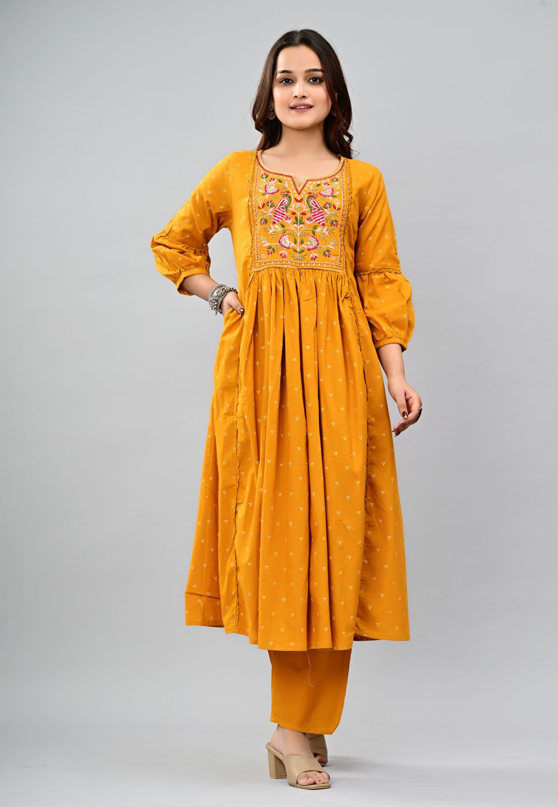 Embroidered Kurta with Palazzo and Dupatta (yellow)