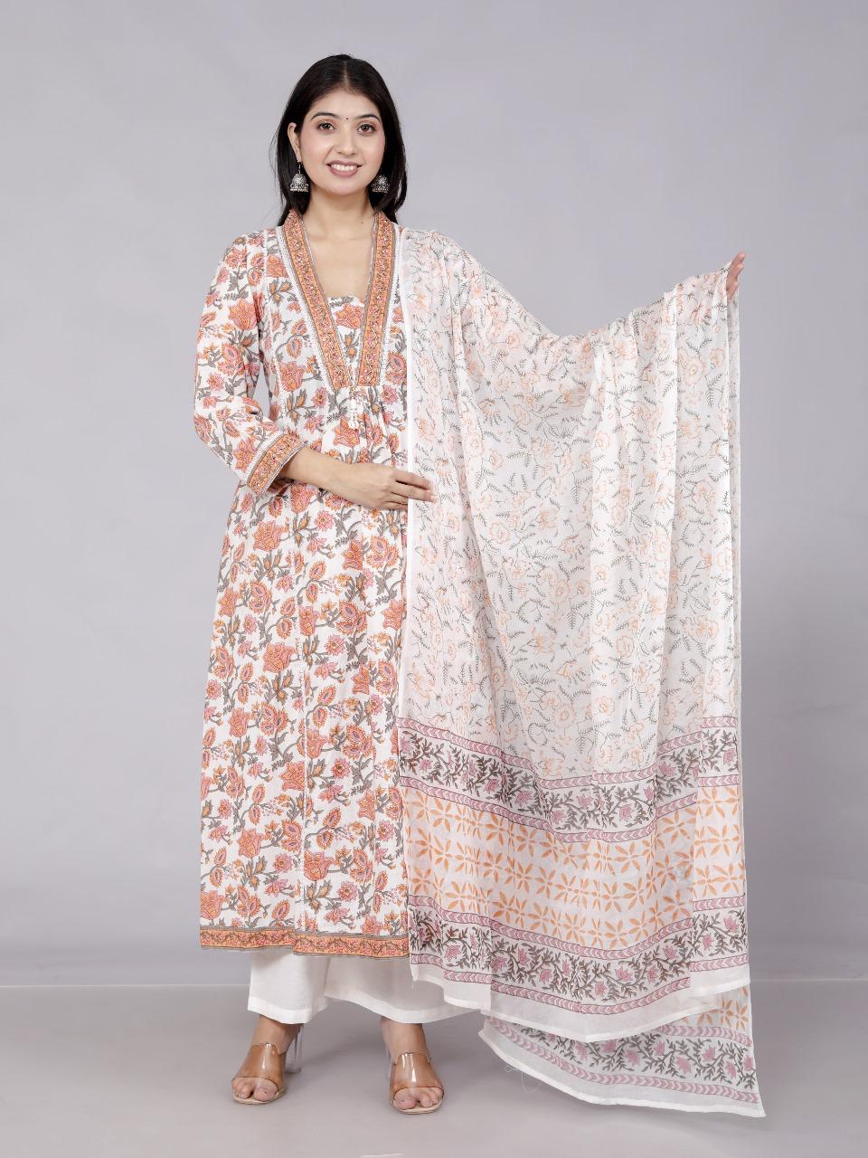 ORANGE WHITE KURTI SET