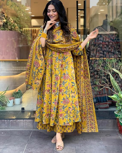 Anarkali Printed Kurta with Palazzo & Dupatta