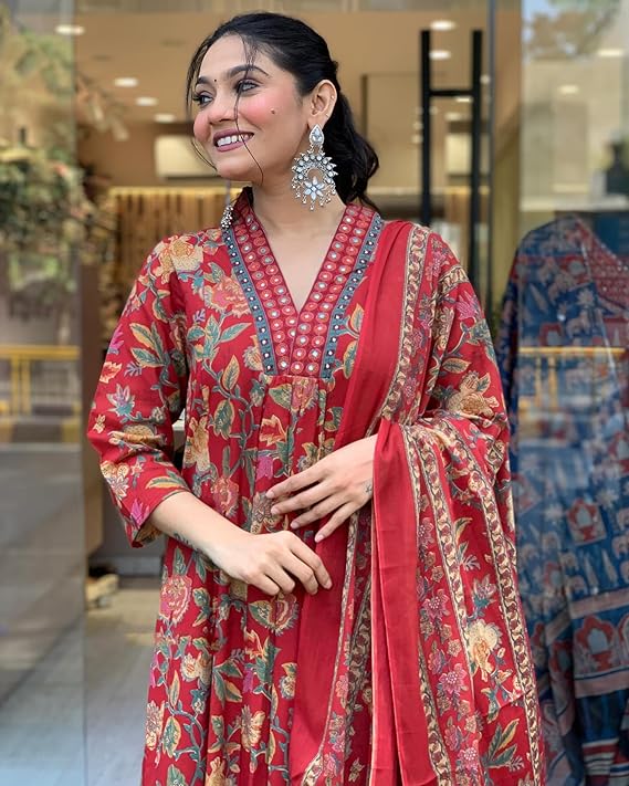 Anarkali Printed Kurta with Palazzo & Dupatta