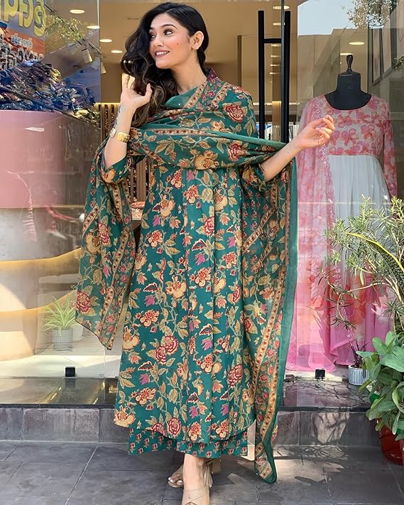 Anarkali Printed Kurta with Palazzo & Dupatta
