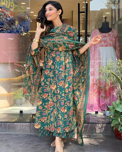 Anarkali Printed Kurta with Palazzo & Dupatta