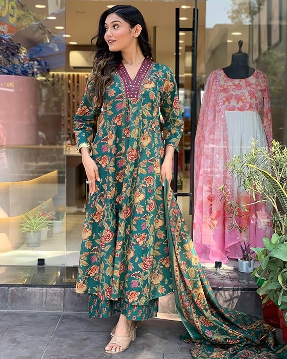 Anarkali Printed Kurta with Palazzo & Dupatta