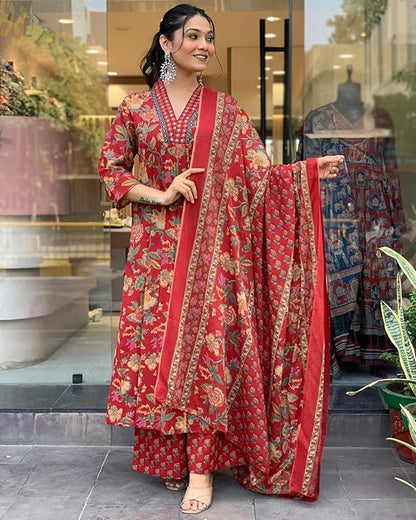 Anarkali Printed Kurta with Palazzo & Dupatta