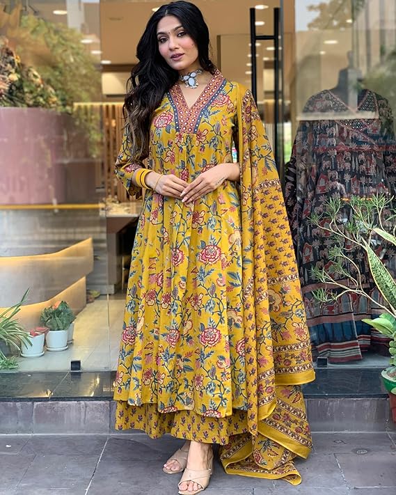 Anarkali Printed Kurta with Palazzo & Dupatta