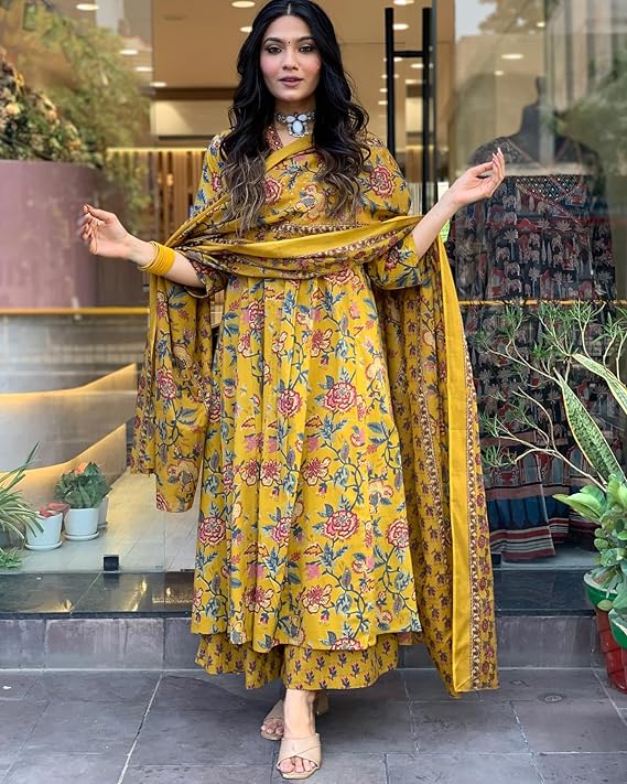 Anarkali Printed Kurta with Palazzo & Dupatta