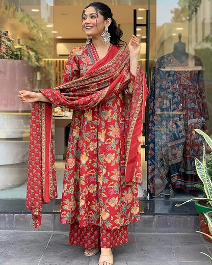 Anarkali Printed Kurta with Palazzo & Dupatta