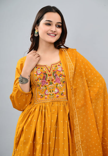 Embroidered Kurta with Palazzo and Dupatta (yellow)